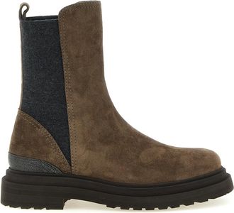 Brunello Cucinelli Schoenen, Dames, Bruin, 36 EU, Su&egrave;de, Ankelboots met kostbare details