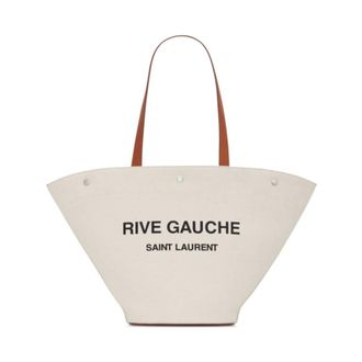 Saint Laurent Tote Bags, female, White, Size: ONE SIZE Rive Gauche Logo Panier Tote Bag