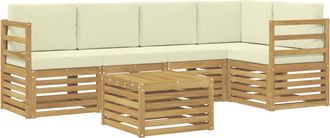 vidaXL Conjunto De Sof&aacute;s De Exterior 6 Uds. Blanco Y Crema Poli&eacute;ster Vidaxl