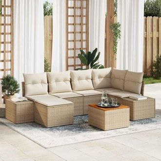 vidaXL Vidaxl - Conjunto De Sof&aacute; De Jard&iacute;n Con Coj&iacute;n 7 Pcs Beige Polirat&aacute;n