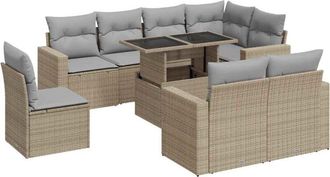 vidaXL Set De Sof&aacute;s De Jard&iacute;n Con Cojines 9 Pzas Rat&aacute;n Sint&eacute;tico Beige Vidaxl