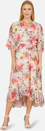 Yumi Ruffle-Hem Wrap Midi Dress in Ivory at Nordstrom, Size 12