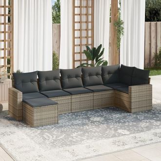 vidaXL Vidaxl - Set De Sof&aacute;s De Jard&iacute;n 7 Piezas Con Cojines Rat&aacute;n Pe Gris
