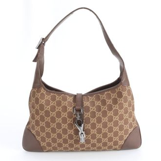 Gucci Brown Leather Canvas Shoulder Bag Tote Bag (Pre-Owned)