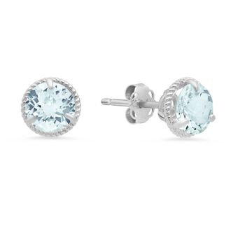 MAX + STONE 14k White Gold Roped Halo Gemstone Round Stud Earrings for Women 6MM
