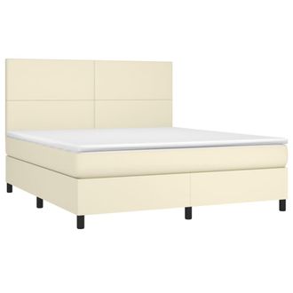 vidaXL Cama Box Spring Colch&oacute;n Y Led Cuero Sint&eacute;tico Crema 180x200 Cm Vidaxl