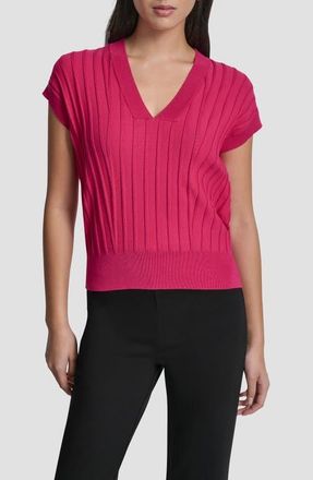 DKNY Rib Short Sleeve Sweater in Hot Pink at Nordstrom, Size X-Large