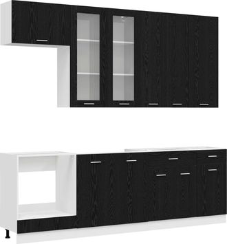 vidaXL Unidad De Cocina Lyon 8 Uds. Roble Negro Madera De Ingenier&iacute;a Vidaxl
