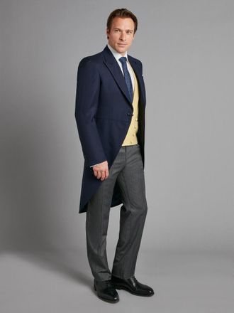 Oliver Brown Morning Coat Italian Woven Herringbone - Navy