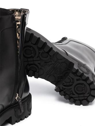 Ferragamo Gancini-Motif Lace-Up Combat Boot - Black