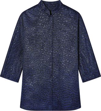 Giorgio Armani Shimmering Boxy Three-Quarter Sleeve Structured Jacket