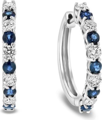 Diana M. Jewels 1.35ctw Diamond and Sapphire Hoop Earrings in 14k White Gold