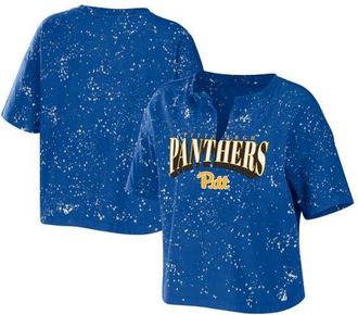 WEAR by Erin Andrews Womens WEAR by Erin Andrews Royal Pitt Panthers Bleach Wash Splatter Cropped Notch Neck T-Shirt at Nordstrom, Size Xx-Large