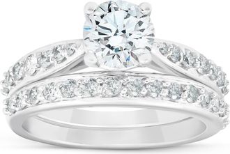 Pompeii3 1.58 Ct Diamond Engagement Wedding Ring Set 14k White Gold Moissanite Size: 6.5