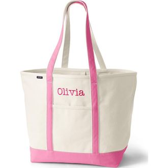 Lands End Open Top Long Handle Canvas Tote Bag in Natural/fresh Pink at Nordstrom, Size X-Large
