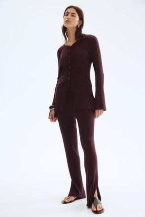 H&M Rib-knit Trousers in Dark Brown at Nordstrom, Size X-Small