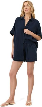 Pact Organic Cotton Coastal Double Gauze Shorts in Navy at Nordstrom, Size Xx-Large