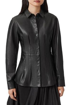 AllSaints Larson Lea Leather Jacket in Black at Nordstrom Rack, Size 8 Us / 12 Uk