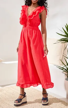 Tribal Maxi Dress With Frill Detail In Red