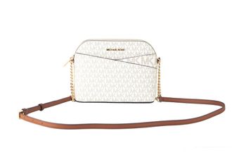 Michael Kors Dames Jet Set Travel Medium Leer X Cross Dome Schoudertas (Vanilla Signature/Goud)
