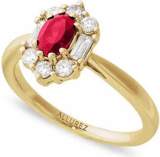 Allurez Oval Lab Ruby & Diamond Halo Ring 14K in 1Ct/yellow Gold at Nordstrom, Size 8.5