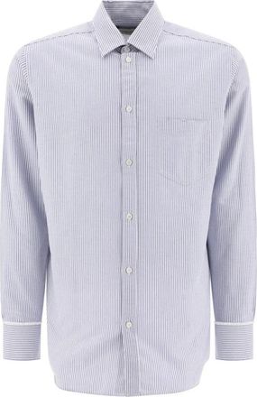 Golden Goose Overhemden, Heren, Blauw, L, Katoen, Gestreepte Katoenen Poplin Overhemd