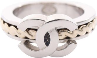 Chanel Gold Silver Stainless Steel Band Ring (Pre-Owned)