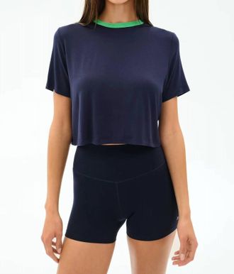 SPLITS59 Djuna Crop Ringer Short Sleeve Top In Indigo