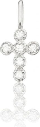 Lily & Roo Solid White Gold Individual Genuine Diamond Rounded Tiny Cross Charm