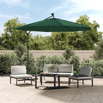 Berkfield Home Hanging Parasol with LED Lighting 300 cm Green Metal Pole