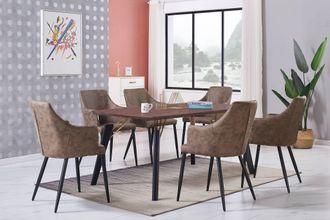 Life Interiors Life Interiors - Juego De Comedor Cosmo Lux Zarah: Mesa De Comedor De Madera De Nogal Y Juego De 6 Sillas De Comedor De Cuero Marr&oacute;n - Comedor Cocina