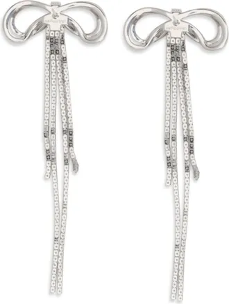 Self Portrait Womens Double Crystal Bow Earrings Silver Brass