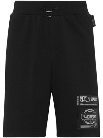 Plein Sport logo-patch track shorts - men - Cotton/Polyester - L - Black