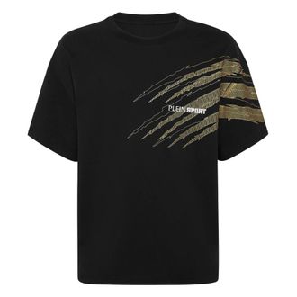 Plein Sport Tops, Heren, Zwart, 3Xl, Katoen, T-Shirt Round Neck SS Scratch