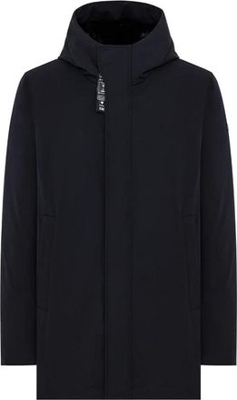 Duno Parka van Bi-stretch Technisch Materiaal tot op Halve Kuit met Capuchon en Fidlock Magnetische Sluiting - Heren - Parka Jassen - Blauw - L - Jassen