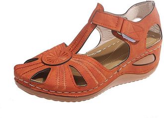 Generic Closed Toe Sandals for Women 2026 Casual Wedge Sandal with Arch Support Ladies Retro Dressy Summer Walking Beach Sliders with Adjustable Ankle Strap C