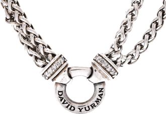 David Yurman Double Wheat Chain Necklace Sterling Silver with Diamonds
