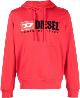 Diesel logo-patch cotton-blend hoodie - men - Cotton/Elastane - L - Red