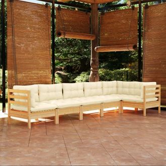 vidaXL Muebles De Jard&iacute;n 6 Pzas Y Cojines Madera Maciza De Pino Crema Vidaxl