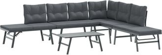 vidaXL Bancos De Jard&iacute;n Cojines 5 Pzas Acero Recubrimiento Polvo Negro Vidaxl