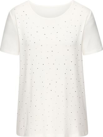Lascana T-Shirt LASCANA mit funkelnden Strass-Steinen vorn, Damen, Gr. 32/34, beige (creme), Single Jersey, Obermaterial: 95% Viskose (LENZING ECOVERO), 5% El