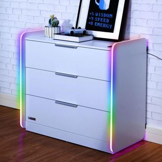 X Rocker Electra Chest of 3 Drawers Sideboard with LED Lights in White