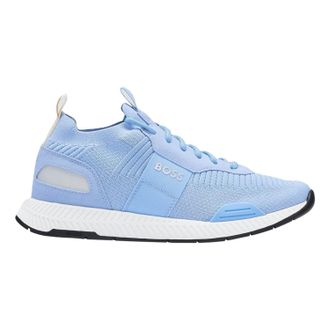 HUGO BOSS Heren Titanium Logo Gebreide Sneakers (Pastelblauw)