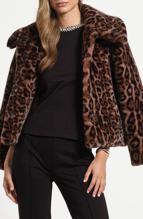 Isaac Mizrahi New York Oversize Collar Faux Fur Jacket in Chocolate Leopard at Nordstrom, Size X-Small
