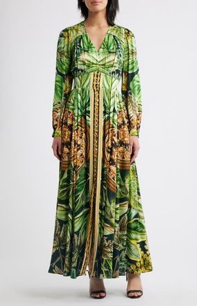 Elie Tahari The Alexandria Print Long Sleeve Silk Blend Maxi Dress in Atrium Garden Print at Nordstrom, Size 16