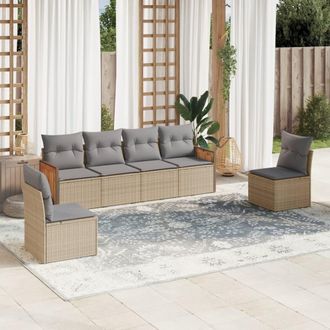 vidaXL Juego De Sof&aacute;s Jard&iacute;n Con Cojines 6 Pzas Rat&aacute;n Sint&eacute;tico Beige Vidaxl