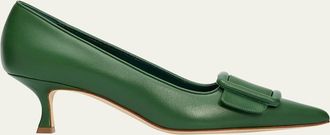 Manolo Blahnik 50mm Maysale Leather Buckle Pumps
