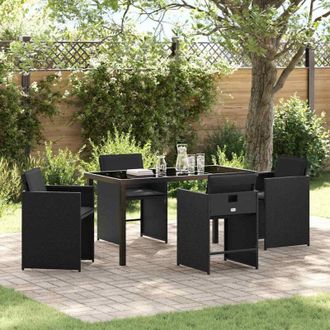 vidaXL Conjunto De Comedor De Jard&iacute;n Con Coj&iacute;n 5 Pcs Negro Polirat&aacute;n Vidaxl