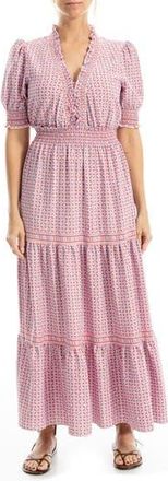 Max Studio Floral Short Sleeve Tiered Maxi Dress in Cream/Poppy Infinite at Nordstrom Rack, Size X-Large