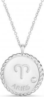Allurez Aries Zodiac Diamond Medallion Disk Pendant Necklace 14k White Gold